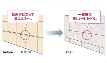 パネル間の目地を消し、石材調建築風の仕上がりに